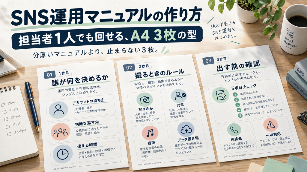 SNS運用マニュアルの作り方|動画を撮る会社が、担当者1人でも回せる3枚の型