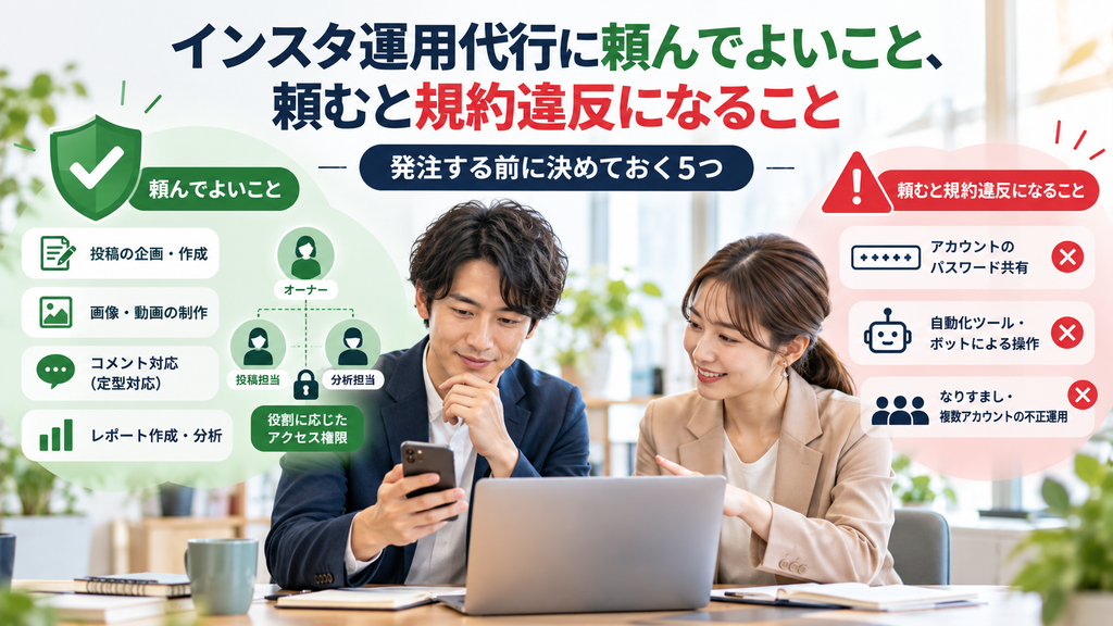 インスタ運用代行に頼んでよいこと、頼むと規約違反になること|発注する前に決めておく5つ
